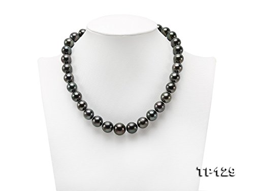 JYX Pearl AAAA+ Natural Tahitian Black Pearl Necklace 12-14mm Round Pearl Beads Strand 17.5