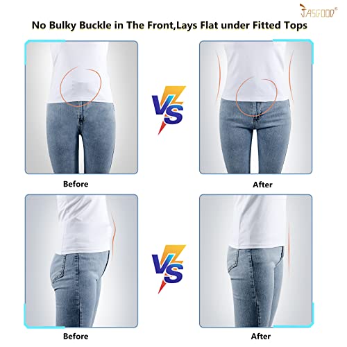 JASGOOD Women No Show Stretch Belt Invisible Elastic Web Strap Belt with Flat Buckle for Jeans Pants Dresses