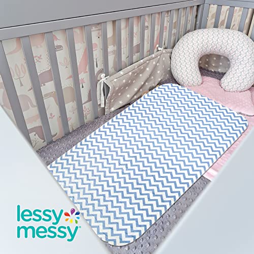 Lessy Messy-Diaper Changing Mat: Changing Pad Portable-The Only Baby Changing pad That is Washer Dryer Safe Reusable Baby Changing Mat Extra Large Waterproof Changing Pad (Blue Chevron)