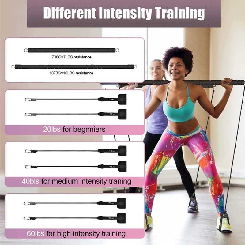 Pilates Bar Kit with Resistance Bands, WeluvFit Exercise Fitness Equipment for Women & Men, Home Gym Workouts Stainless Steel Stick Squat Yoga Pilates Flexbands Kit for Full Body Shaping