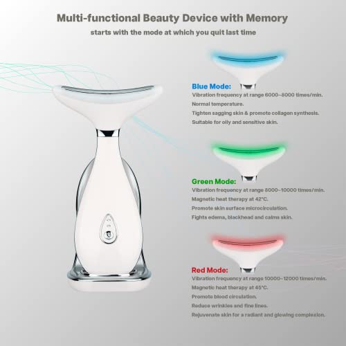 VRAIKO LILY Neck Face Massager, Face Sculpting tool, Skin Rejuvenation Device with Thermal, Triple Action LED and Vibration, for Anti-aging, Lifting and Tightening Sagging Skin (Pearl White)