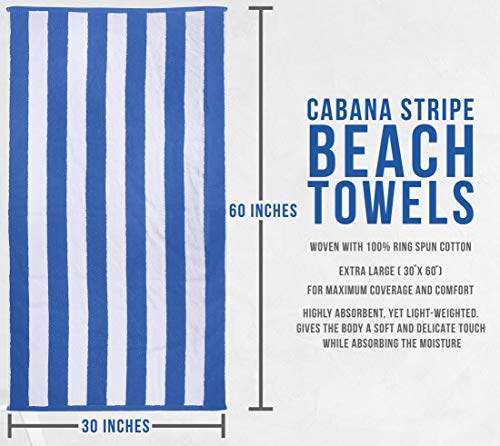 Utopia Towels Cabana Stripe Beach Towel (30 x 60 Inches) - 100% Ring Spun Cotton Large Pool Towels, Soft and Quick Dry Swim Towels Variety Pack (Pack of 4) (Blue, Yellow, Green, Orange)